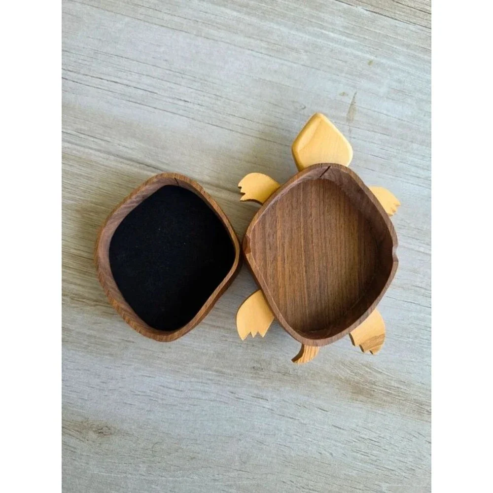 Wooden Turtle Shaped Trinket Box